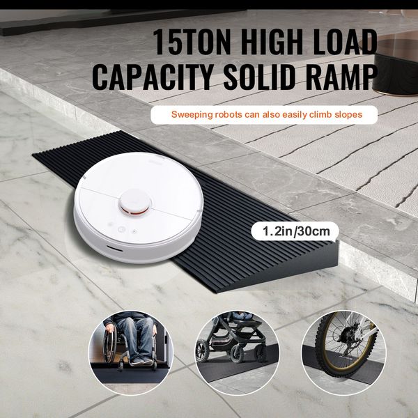 1.2 Rise Cuttable Threshold Ramp for Sweeping Robot, 35.4 Wide Natural Rubber Wheelchair Ramp, Non-Slip Solid Rubber Ramp with Double-Sided Tape for Doorways, Driveways, Bathroom, Smooth Tile - Image 9