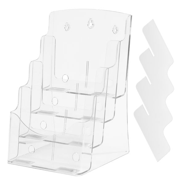 Acrylic Brochure Holder 8.5 x 11 inch, 4-Tier Clear Acrylic Literature Display Stand, Plastic Literature Organizer Flyer Stand & Removable Divider for Office Exhibition, Countertop or Wall Mount - Image 6