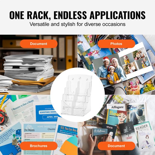 Acrylic Brochure Holder 8.5 x 11 inch, 4-Tier Clear Acrylic Literature Display Stand, Plastic Literature Organizer Flyer Stand & Removable Divider for Office Exhibition, Countertop or Wall Mount - Image 8