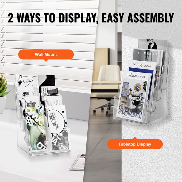 Acrylic Brochure Holder 8.5 x 11 inch, 4-Tier Clear Acrylic Literature Display Stand, Plastic Literature Organizer Flyer Stand & Removable Divider for Office Exhibition, Countertop or Wall Mount - Image 9