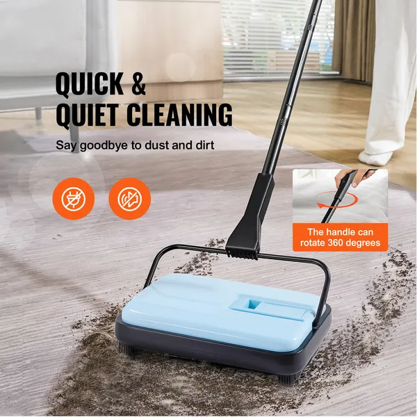 Carpet Sweeper Manual, Floor Sweeper with 300 ml Dustbin Capacity Easy to Empty, 6.7 inch Cleaning Width for Home Office Carpets Pet Hair Dust, Blue - Image 5