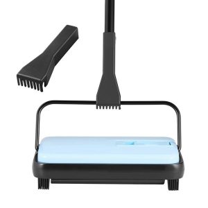 Carpet Sweeper Manual, Floor Sweeper with 300 ml Dustbin Capacity Easy to Empty, 6.7 inch Cleaning Width for Home Office Carpets Pet Hair Dust, Blue