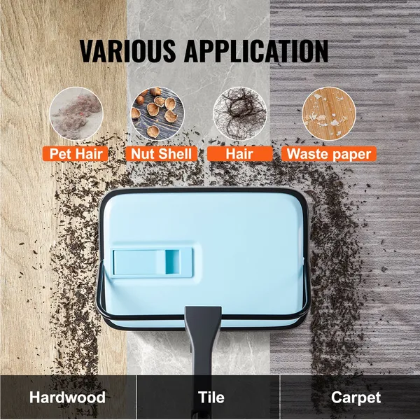 Carpet Sweeper Manual, Floor Sweeper with 300 ml Dustbin Capacity Easy to Empty, 6.7 inch Cleaning Width for Home Office Carpets Pet Hair Dust, Blue - Image 8