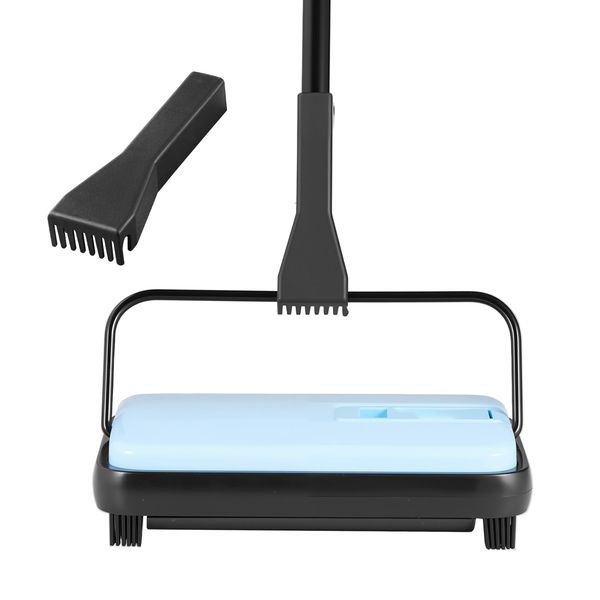 Carpet Sweeper Manual, Floor Sweeper with 300 ml Dustbin Capacity Easy to Empty, 6.7 inch Cleaning Width for Home Office Carpets Pet Hair Dust, Blue