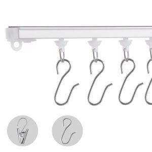 Ceiling Curtain Track Set, 9.9 FT/3 Meter, Self Adhesive, No Drill Ceiling Track System for Curtains, Room Divider Curtain Track Ceiling Mounted for Living Room with Hooks and Hardware, White