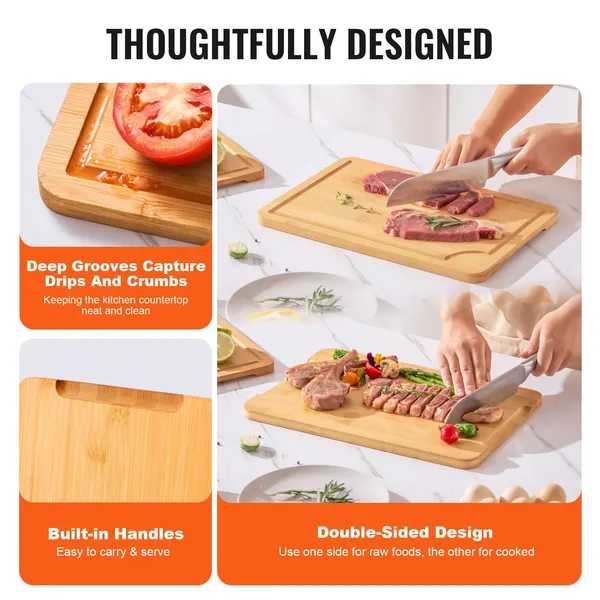 Cutting Board, 3 Pieces, Premium Versatile Bamboo Cutting Board with Food-Grade Oil and Juice Groove,Sturdy & Durable Chopping Board with Built-in Handle, Fit for Display, Chopping & Serving - Image 10