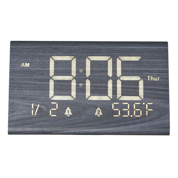 Digital Alarm Clock, Wooden Desk Clock with Dual Alarm, USB Port, Snooze, Night Light, Voice Control, Adjustable Volume, Bedside Desktop Clock with Charger for Bedroom, Kitchen, Office, Black - Image 12