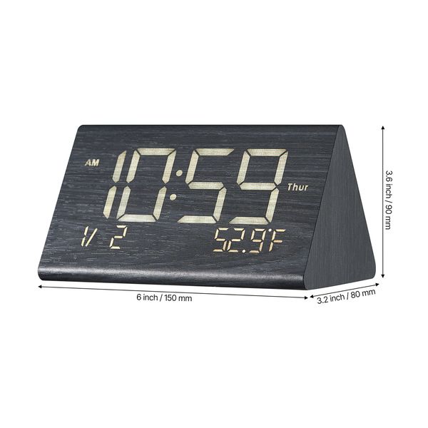 Digital Alarm Clock, Wooden Desk Clock with Dual Alarm, USB Port, Snooze, Night Light, Voice Control, Adjustable Volume, Bedside Desktop Clock with Charger for Bedroom, Kitchen, Office, Black - Image 9