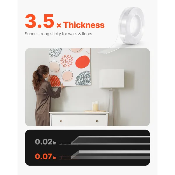 Double Sided Tape Heavy Duty, 16 ft Long Nano Mounting Tape, Strong Adhesive & Reusable, Clear Two Sided Wall Tape, Removable Poster Picture Hanging Strips for Home, Office, Car, Outdoor Use - Image 6