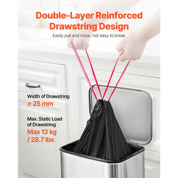 Drawstring Trash Bags, 30 Gallon 50 Count Tall Kitchen Trash Bags, Extra Thick Tough and Durable Garbage Bag, Recyclable Bin Bag with Drawstrings, for Home Kitchen, Office, RV & Camping (Black) - Image 4