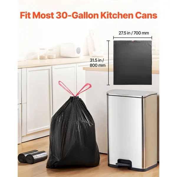 Drawstring Trash Bags, 30 Gallon 50 Count Tall Kitchen Trash Bags, Extra Thick Tough and Durable Garbage Bag, Recyclable Bin Bag with Drawstrings, for Home Kitchen, Office, RV & Camping (Black) - Image 5