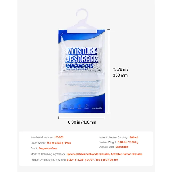 Hanging Moisture Absorber, 9.3 oz Hanging Closet Dehumidifier Bags(10 Packs), Fragrance Free Moisture Bags in Wardrobes, Bedrooms, Bathrooms - Image 7