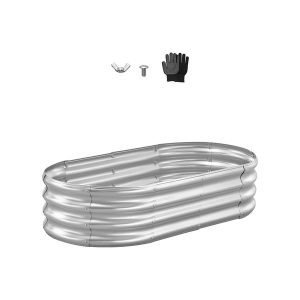 Metal Raised Garden Bed, 4 x 2 x 1 ft Oval Outdoor Galvanized Planter Garden Box, Open Bottom Design, Large Planter Raised Bed for Growing Vegetables, Flowers, and Succulents, Galvanized Color