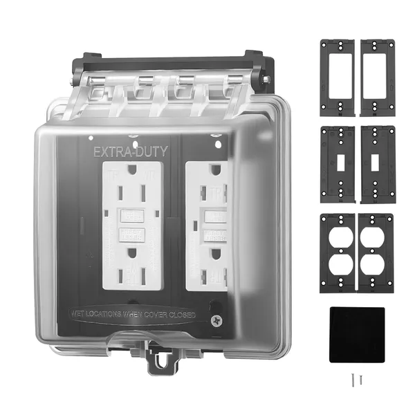 Outdoor Outlet Cover, 2-Gang Weatherproof Electrical Outlet Cover with Lockable Design, High-Strength PC Material, 12-in-1 Outside Receptacle Socket, Horizontal/Vertical for Easy Installation - Image 2