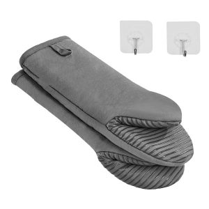 Oven Mitts, Mini Oven Mitt Set with Non-Slip Silicone Strips, High Heat Resistant to 500Fahrenheit, Lightweight Cotton Baking Mitts 13.07 x 6.1 inch with 2 No-Marks Hooks for Kitchen, 2 Piece
