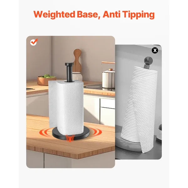 Paper Towel Holder Countertop, Stainless Steel Kitchen Paper Towel Stand with Weighted Base and Suction Cups, Non-slip Countertop Kitchen Paper Roll Holders for Kitchen Bathroom - Image 3