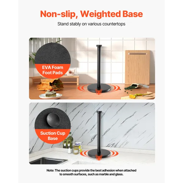 Paper Towel Holder Countertop, Stainless Steel Kitchen Paper Towel Stand with Weighted Base and Suction Cups, Non-slip Countertop Kitchen Paper Roll Holders for Kitchen Bathroom - Image 4