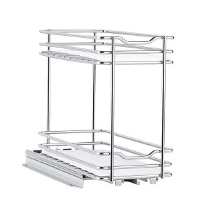 Pull Out Spice Rack Organizer for Cabinet, 2 Tier Slide Out Spice Rack Organizer, Heavy Duty Metal Seasoning Kitchen Basket for Inside Cabinets & Pantry Closet, 4.33W x 8.46D x 10.43H, Silver