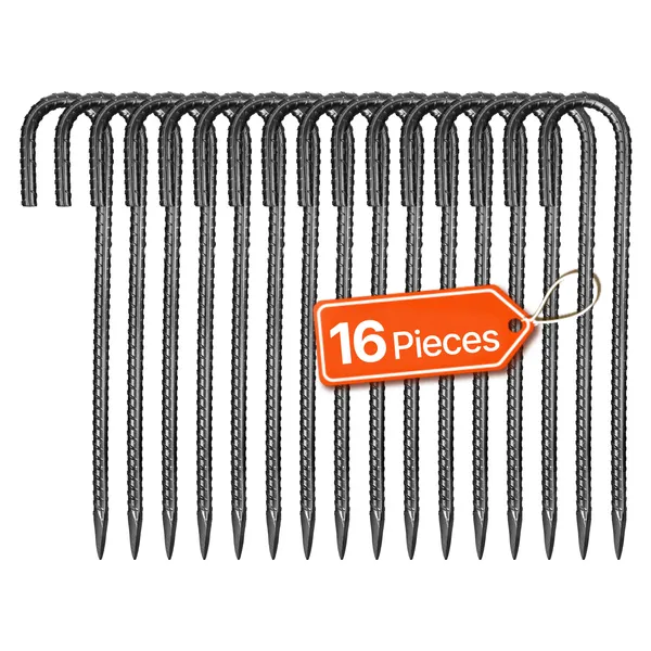 Rebar Stakes, 12-Inch, Heavy-Duty 0.4 in Diameter J Hook, Galvanized Steel Ground Anchors with Chisel Point End & Rust-Resistant Coating, for Gardening Support, Fence, Camping Tents (16-Pack) - Image 6