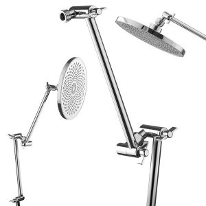 Shower Head Extension Arm, 16 inches, Brass Shower Arm Extender with Flexible Adjustable Angle Height, Chrome Finish, G1/2 Universal Thread Connector Compatible, for Rain & Handheld Showerhead