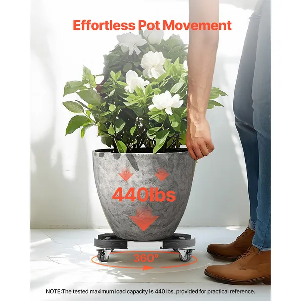 Trash Can Dolly with 4 Lockable Wheels, 440lbs Weight Capacity, Round Trash Can Roller Base, 15-22.8 in Adjustable, Heavy Duty Drum Dolly Plant Caddy, Multi-Functional Rolling Dolly Cart, Black - Image 3
