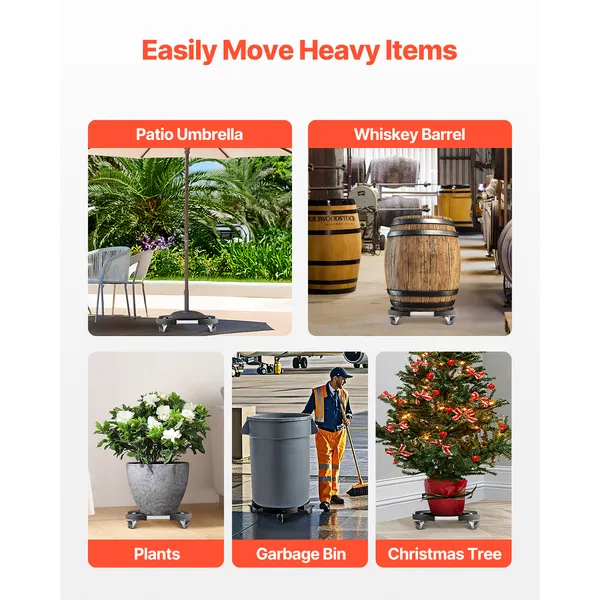 Trash Can Dolly with 4 Lockable Wheels, 440lbs Weight Capacity, Round Trash Can Roller Base, 15-22.8 in Adjustable, Heavy Duty Drum Dolly Plant Caddy, Multi-Functional Rolling Dolly Cart, Black - Image 6