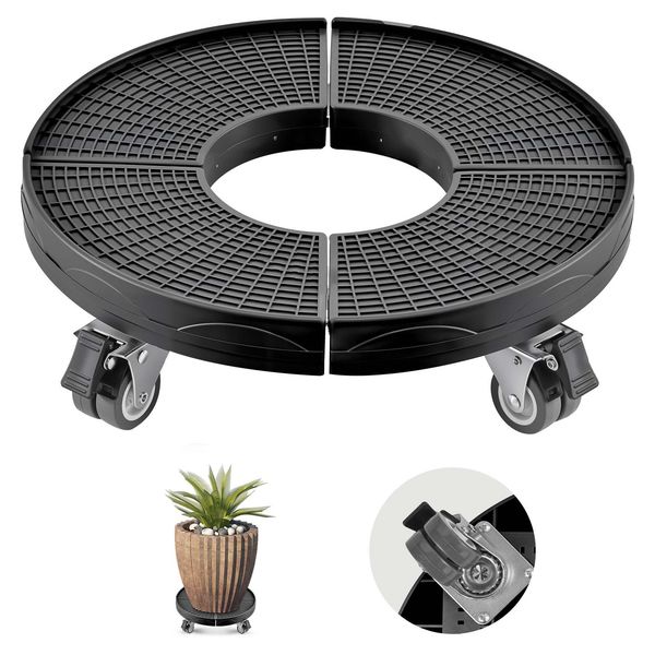 Trash Can Dolly with 4 Lockable Wheels, 440lbs Weight Capacity, Round Trash Can Roller Base, 15-22.8 in Adjustable, Heavy Duty Drum Dolly Plant Caddy, Multi-Functional Rolling Dolly Cart, Black
