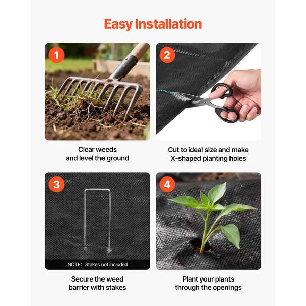 Weed Barrier Fabric Heavy Duty, 2 Packs 3x50FT 3.2oz Weed Blocker Fabric, Woven Landscape Fabrics, Garden Fabrics Weeds Barrier, Weeds Control Ground Cover, Geotextile Webbing, Black - Image 7